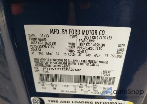 2014 Ford F-150 Lariat from USA, damaged, VIN 1FTFW1CT1EFA27507